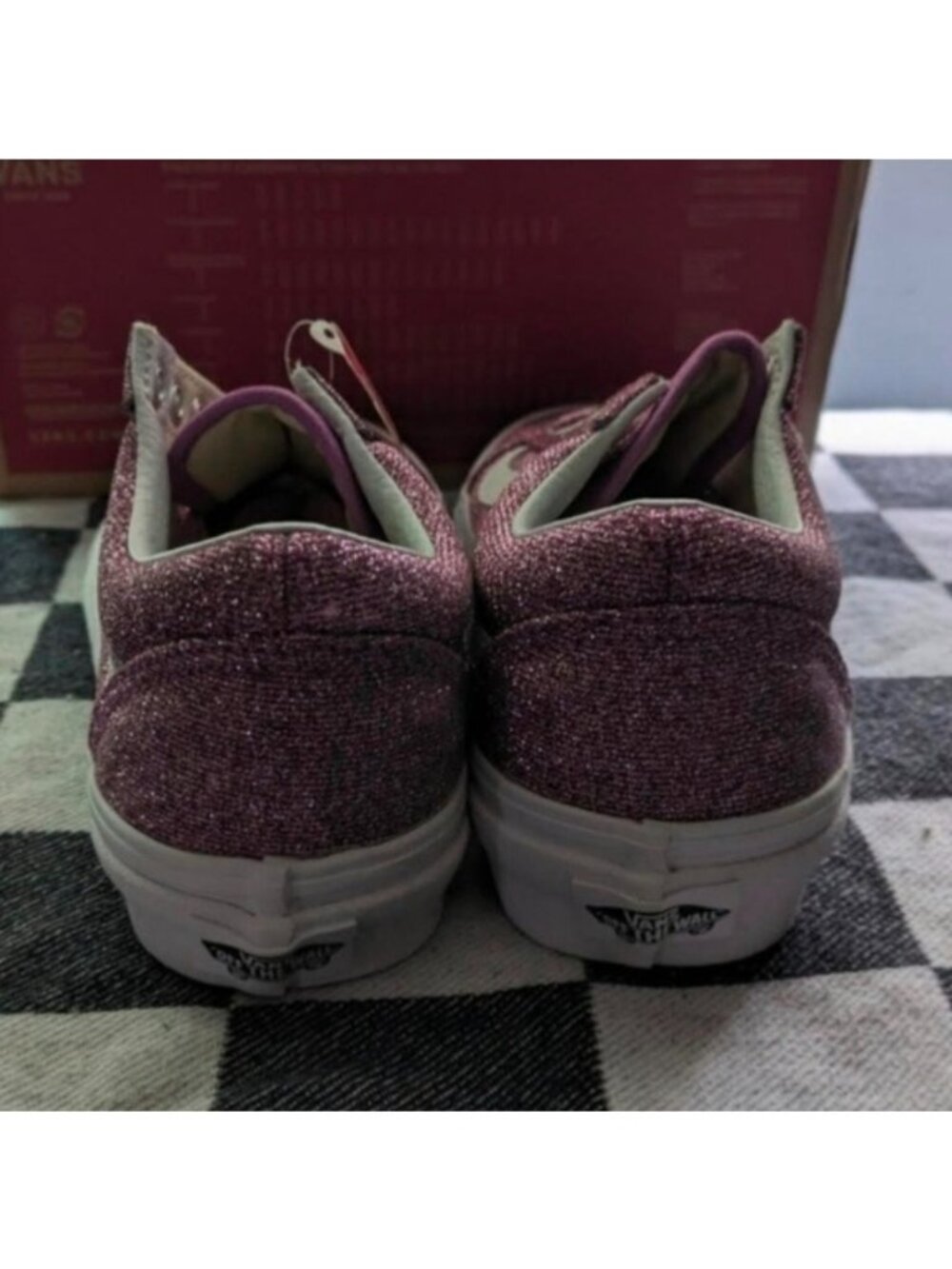 Vans Old Skool Youth Girls 3.5 Glitter Lurex Pink and White 0926 - Picture 3 of 10